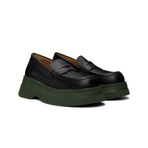 Ganni Black Leather Wallaby Creeper Loafers with Olive Sole EU39